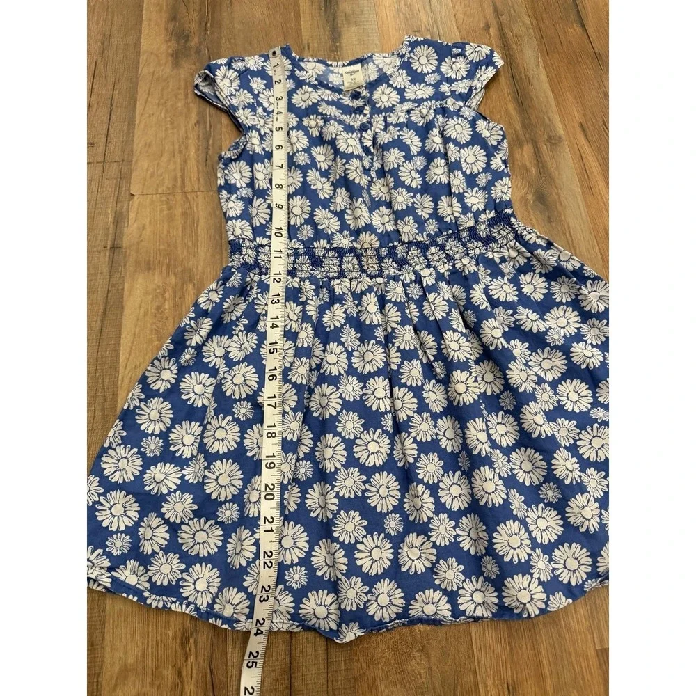 OshKosh B'gosh‎ Girls Blue Daisy Floral Dress Cotton Smocked Waist Size 6X